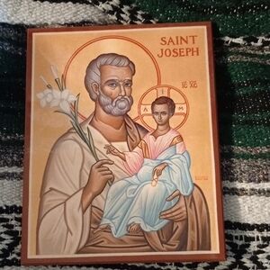 Saint Joseph Icon with Blue and Brown Details